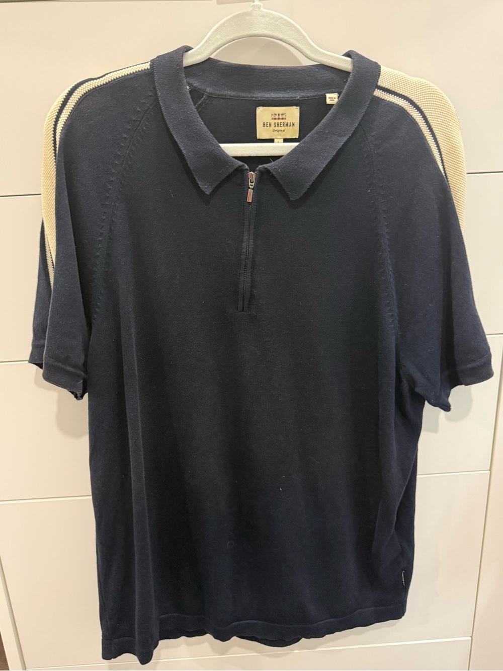 Ben Sherman Navy and Cream Polo, 100% cotton, size L